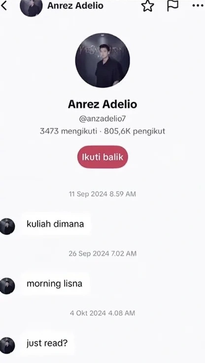 Chat Anrez Pada Cewek Bernama Lisna [Instagram]
