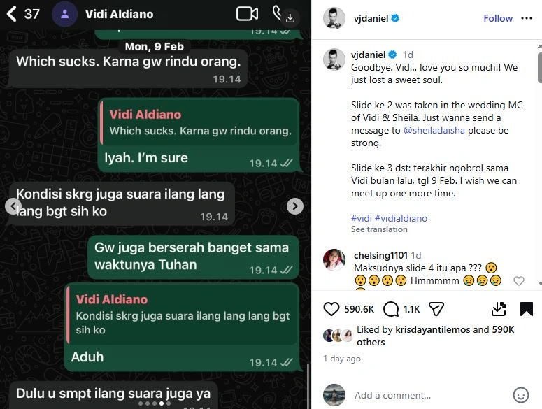 Chat Terakhir Vidi Aldiano Dan Daniel Mananta [sumber: Instagram Vjdaniel]