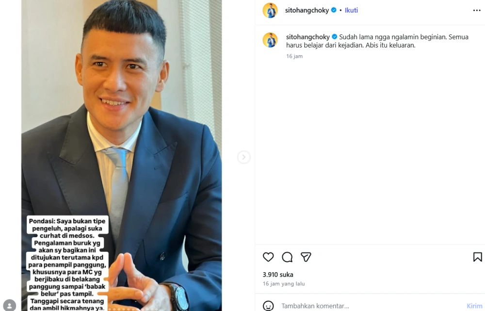 Choky Sitohang Curhat Diperlakukan Buruk Oleh Seorang Pejabat [sumber: Instagram Sitohangchoky]