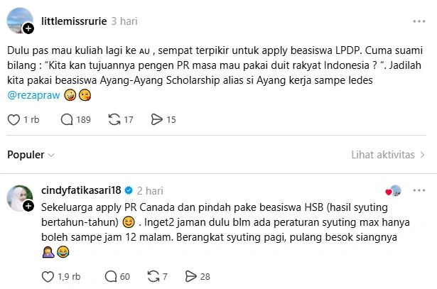 Cindy Fatika Sari Sebut Pindah Ke Kanada Tanpa Duit Negara [sumber: Threads Littlemissrurie]