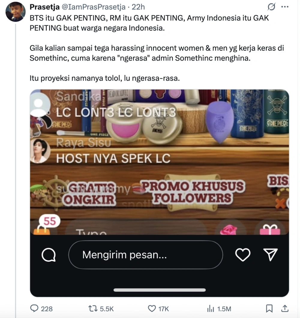 Cuitan Prasetja Soal ARMY. [X]