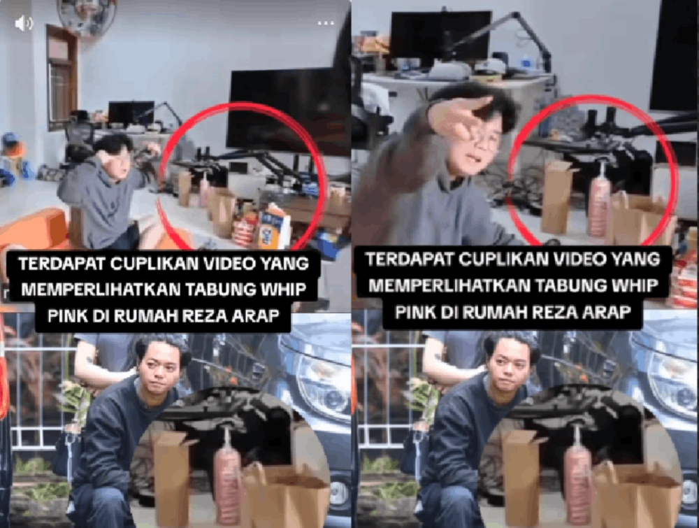 Cuplikan video yang menampilkan tabung Whip Pink di rumah Reza Arap. [TikTok]