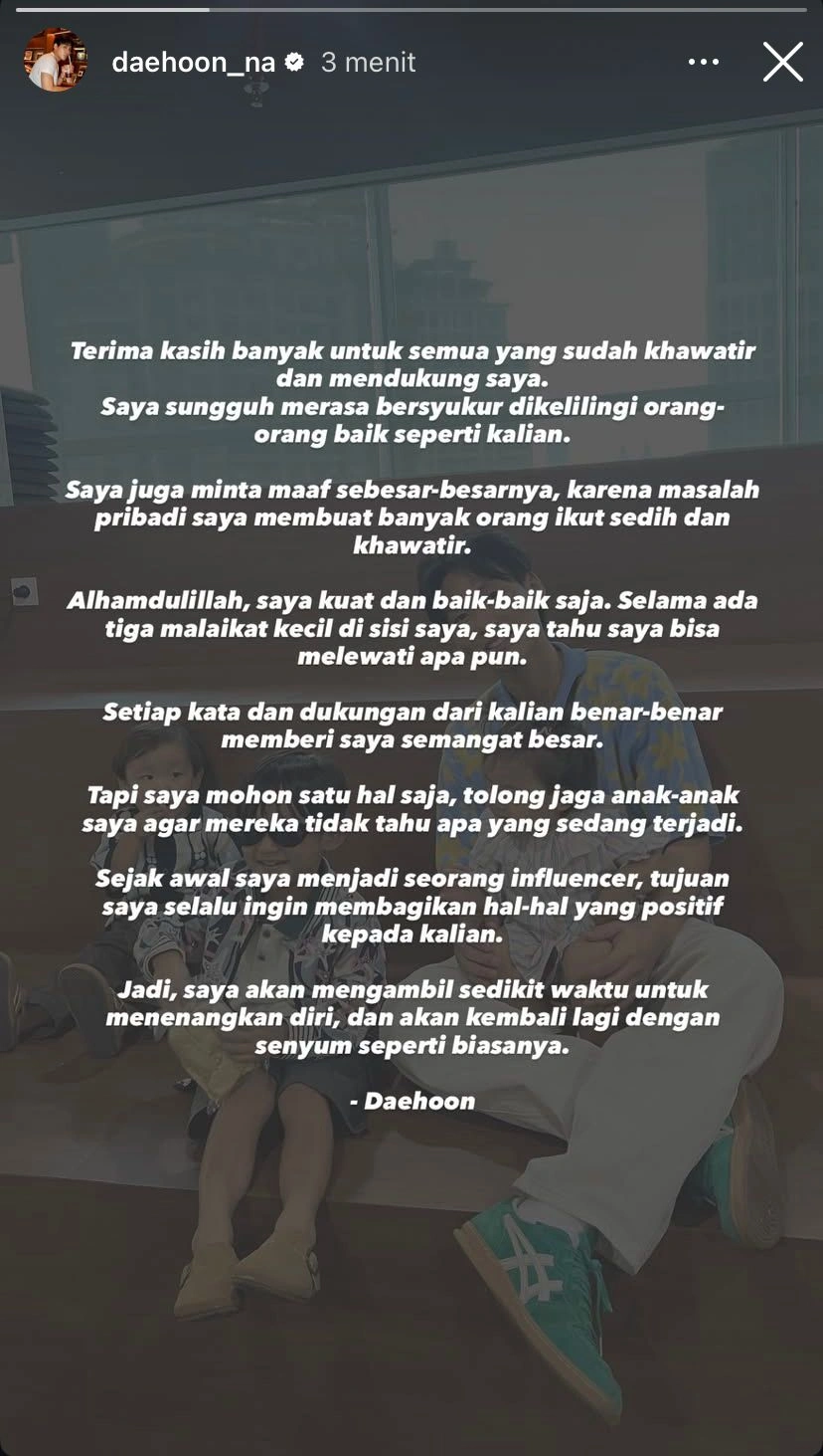 Daehoon Buka Suara Terkait Beria yang Beredar soal Rumah Tangganya (Instagram)