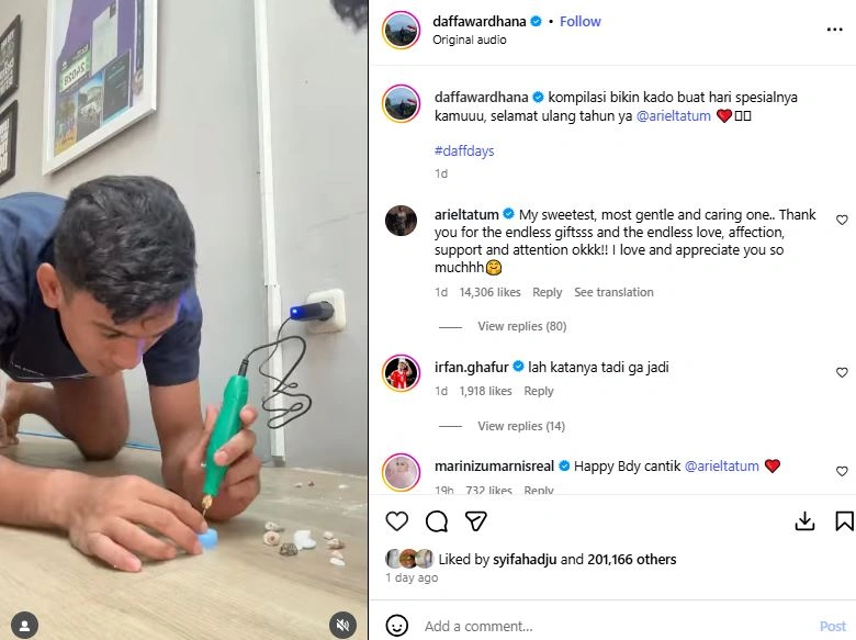 Daffa Wardhana Bikin Kado Ultah Untuk Ariel Tatum Cc Instagram Daffawardhana