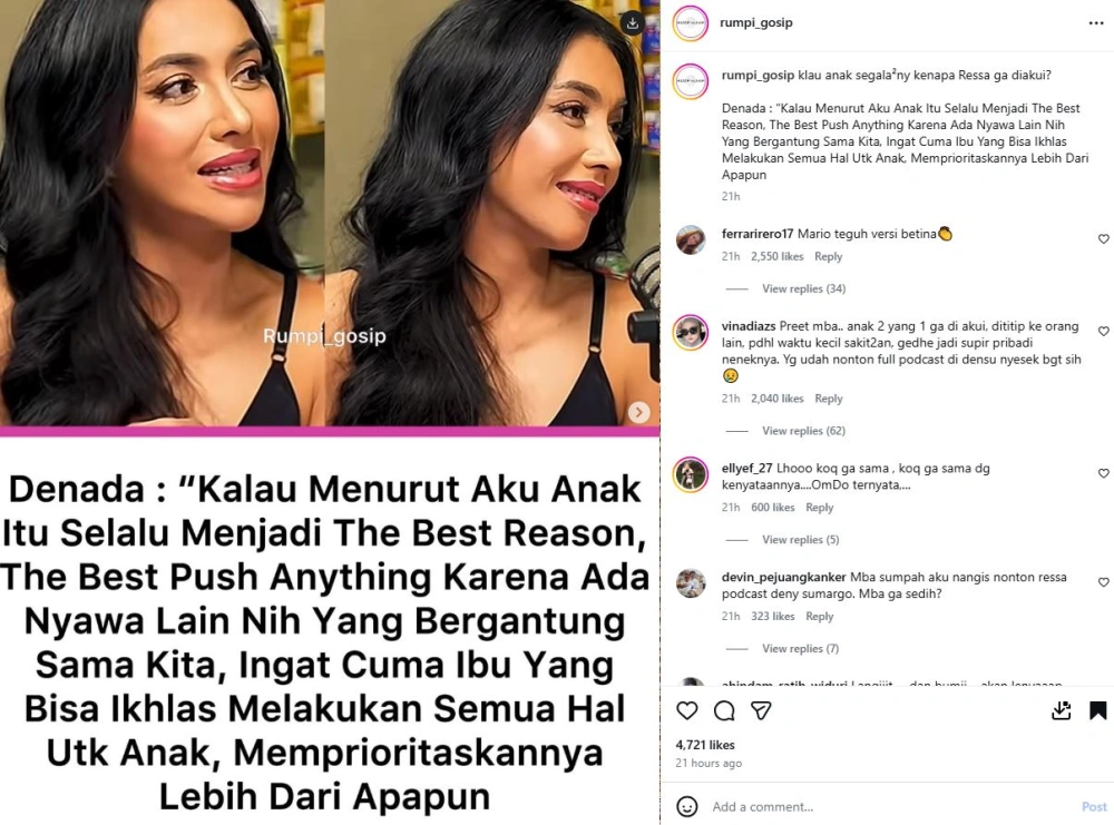 Denada Sebut Anak Sebagai Prioritas [Sumber: Instagram Rumpi Gosip]