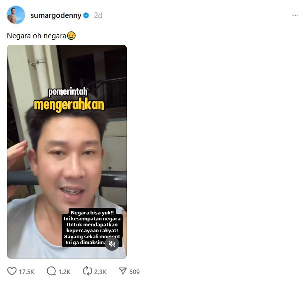 Denny Sumargo Donasi Rp500 Juta Untuk Korban Banjir Di Sumatra Instagram Sumargodenny