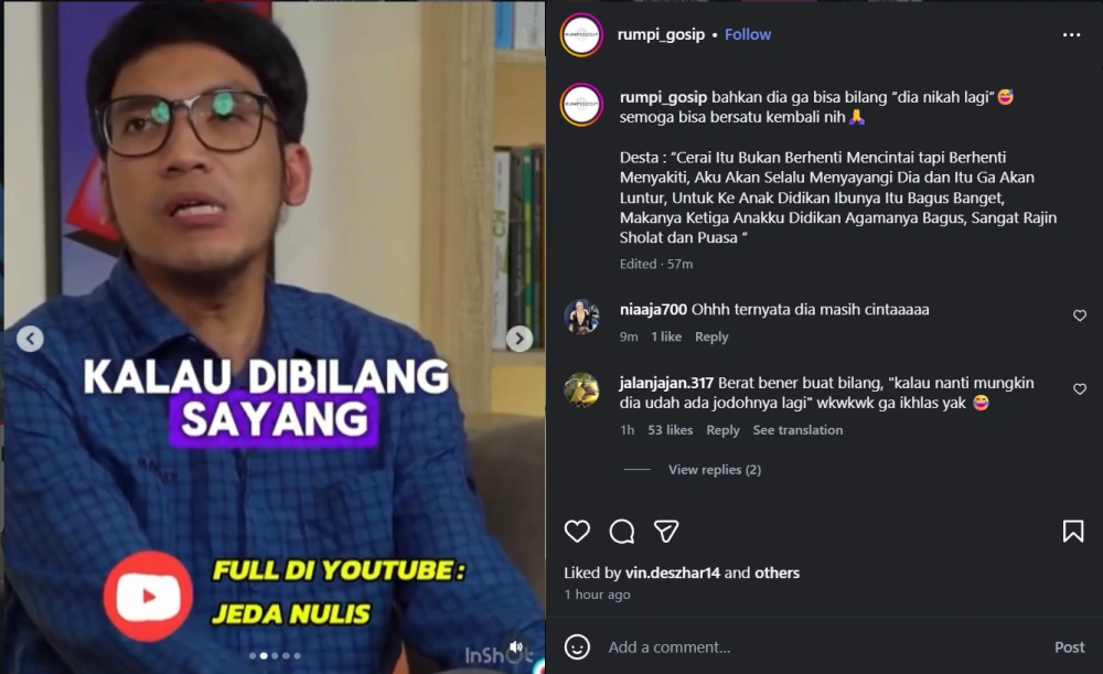 Desta Tetap Sayang Natasha Rizky [Sumber: Instagram]