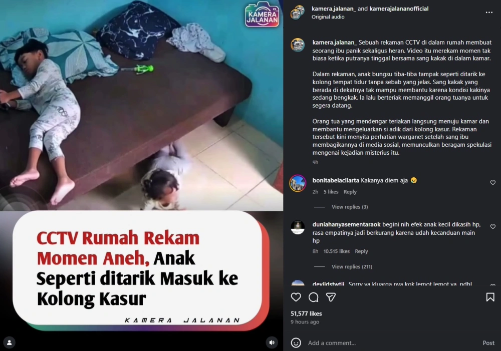 Detik Detik Anak Kecil Ditarik Oleh Sosok Tak Terlihat Masuk Ke Kolong Kasur Instagram Kamera Jalanan