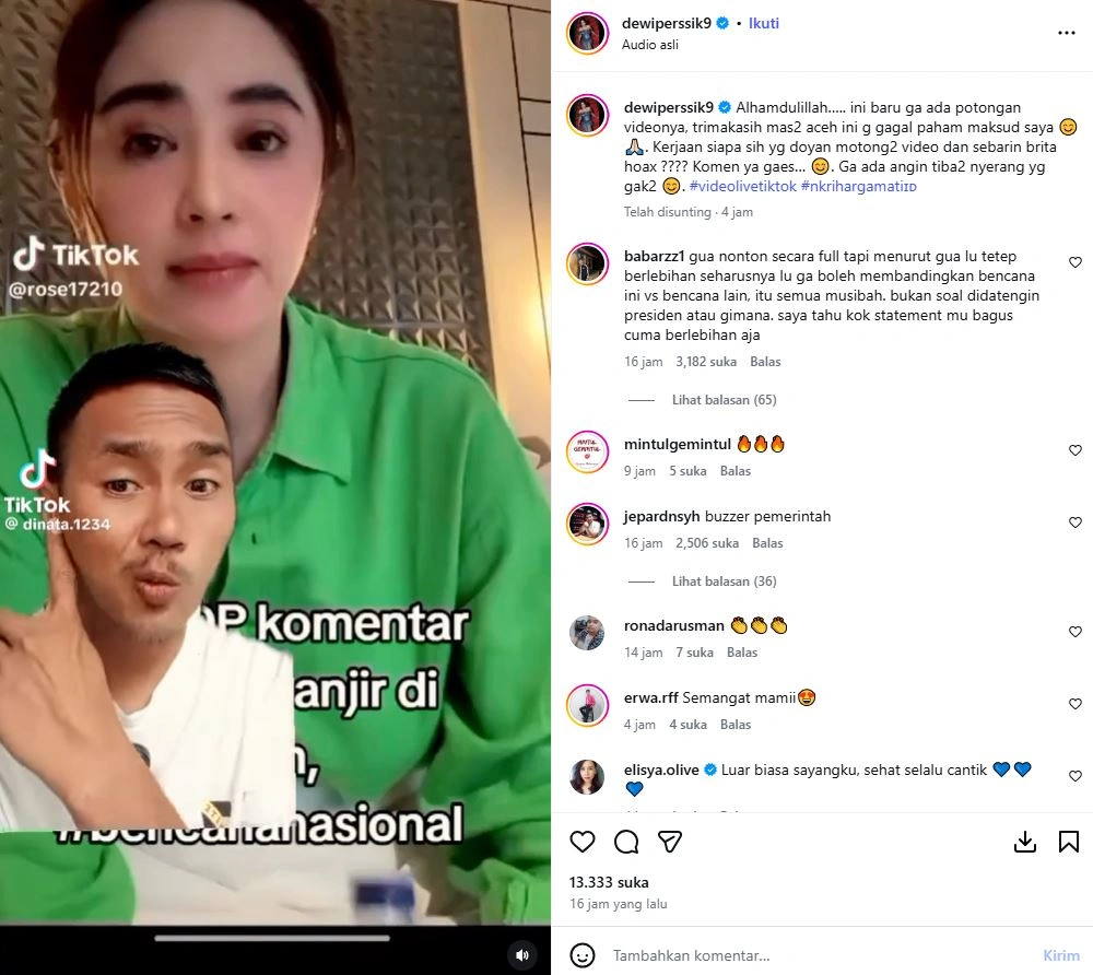 Dewi Perssik Ingin Prabowo Jadi Presiden Seumur Hidup [Sumber: Instagram Dewiperssik9]
