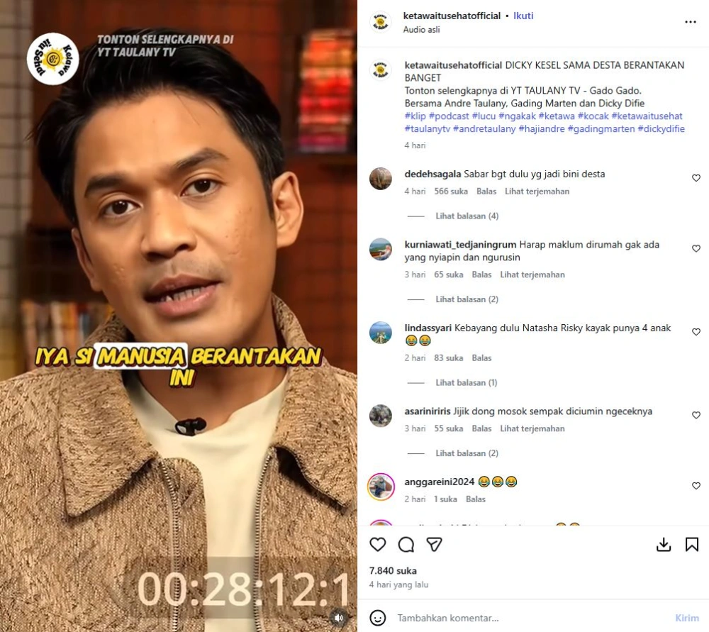 Dicky Diffie Bongkar Kehidupan Desta [sumber: Instagram Ketawaitusehatofficial]