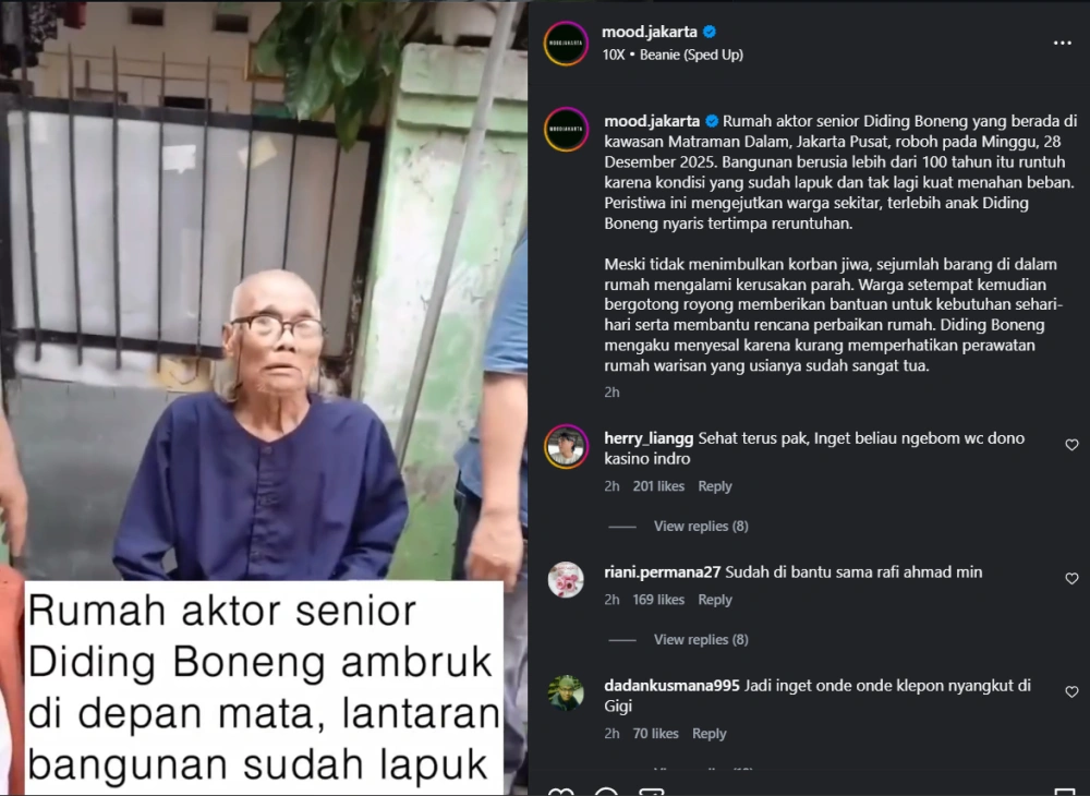 Diding Boneng mengaku kepikiran dengan kondisi rumahnya yang ambruk. [Instagram]