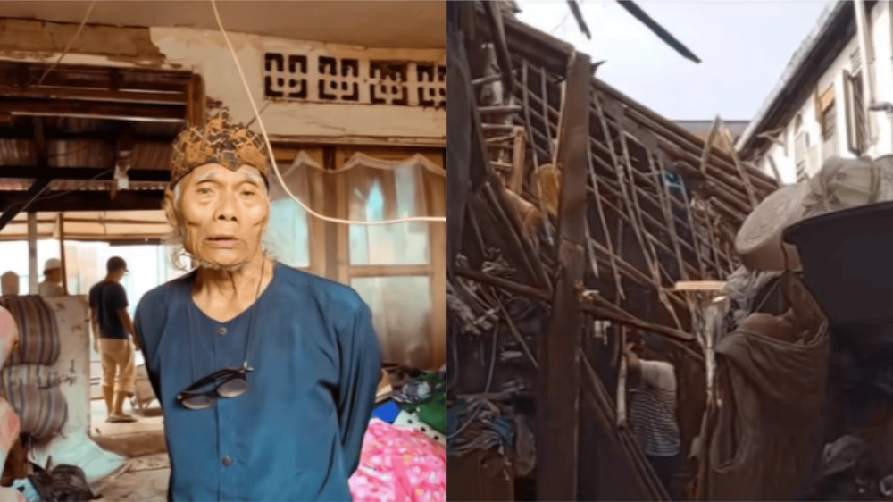 Kondisi rumah Diding Boneng yang ambruk beberapa waktu lalu. [TikTok]