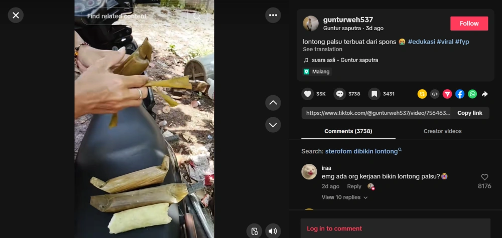 Diduga Lontong Palsu Viral [Tiktok]