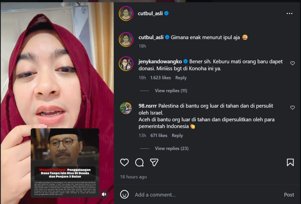 Donatur Cut Wahyuni Rosita Kritik Aturan Mensos Gus Ipul Soal Uang Donasi Harus Laporan [Sumber: Instagram]