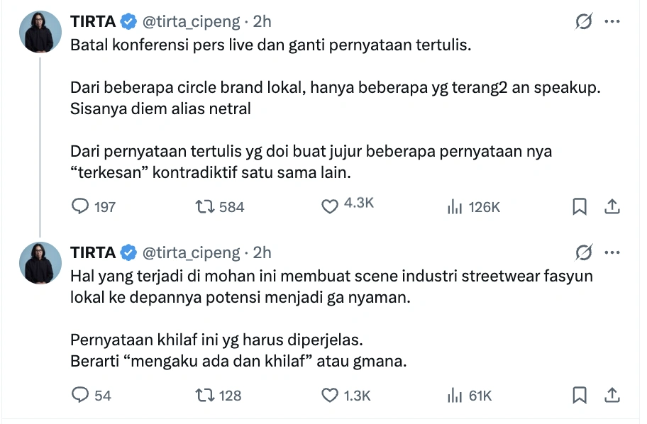 dr Tirta kesal pada pernyataan Mohan Hazian terkait tuduhan pelecehan seksual. [X]