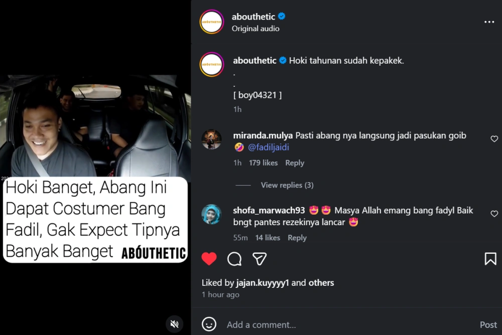 Driver Ini Senang Dapat Penumpang Fadil Jaidi [Sumber: Instagram]
