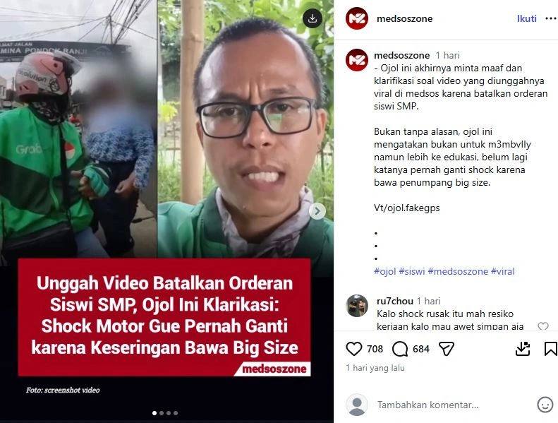 Driver Ojol Tolak Penumpang Smp Big Size [sumber: Instagram Medsoszone]