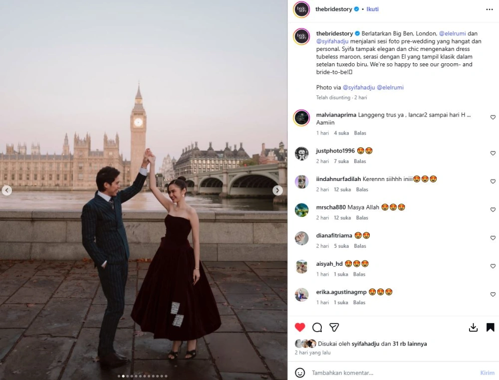 El Rumi Dan Syifa Hadju Prewedding [sumber: Instagram Thebridestory]
