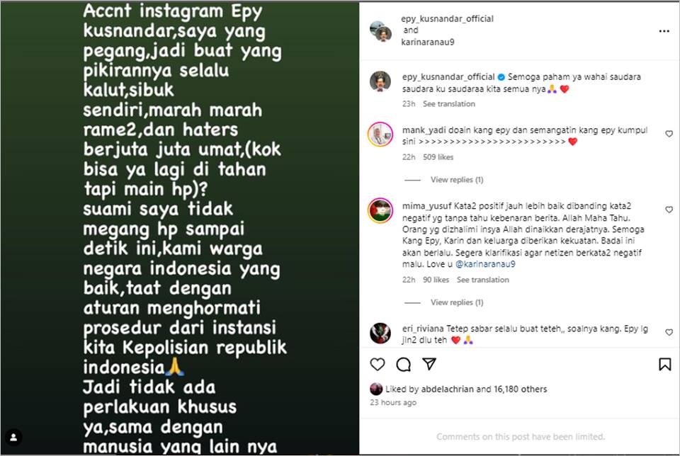 Istri Bantah Epy Kusnandar Pegang Ponsel Selama Ditahan: Tidak Ada Perlakuan Khusus