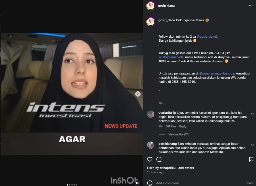 Fairuz A Rafiq Dukung Wardatina Mawa [Sumber: Instagram]