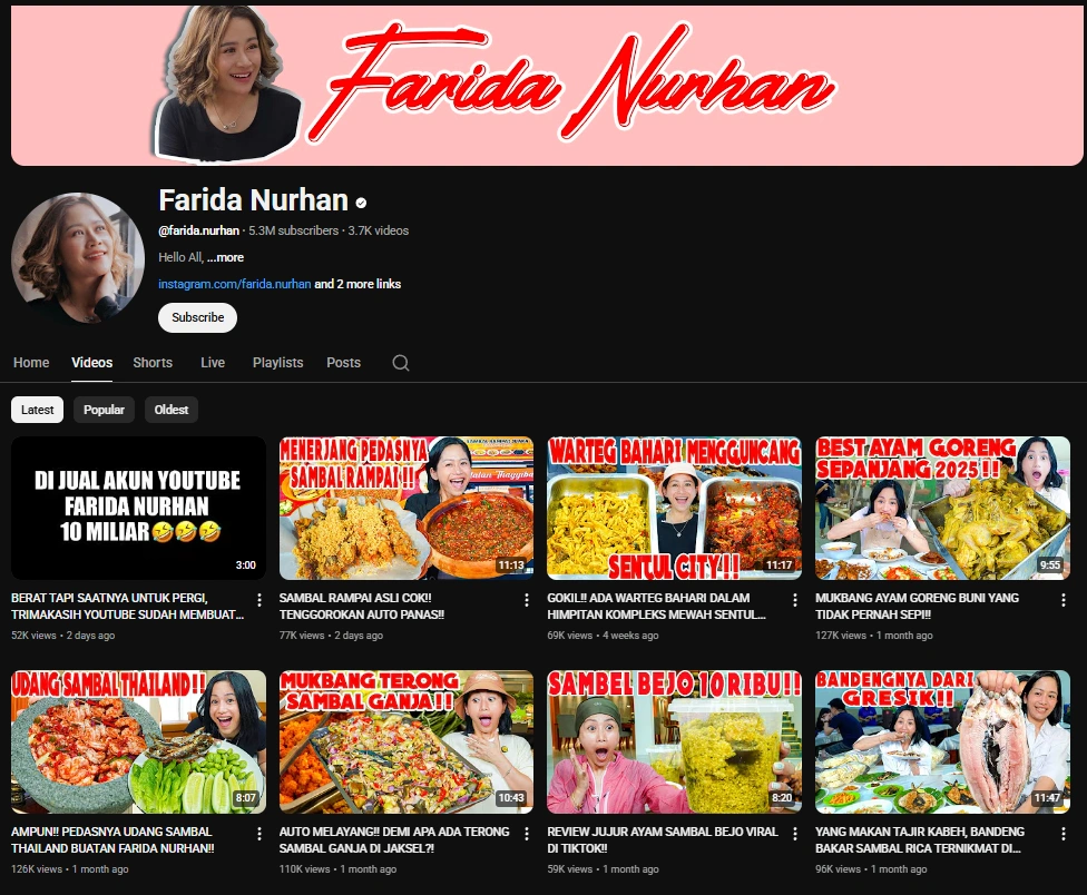 Farida Nurhan Jual Channel Youtube [Sumber: Youtube]