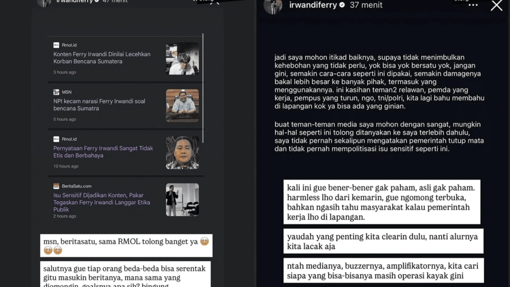 Ferry Irwandi Difitnah Usai Bantu Rakyat Di Sumatera [Instagram]