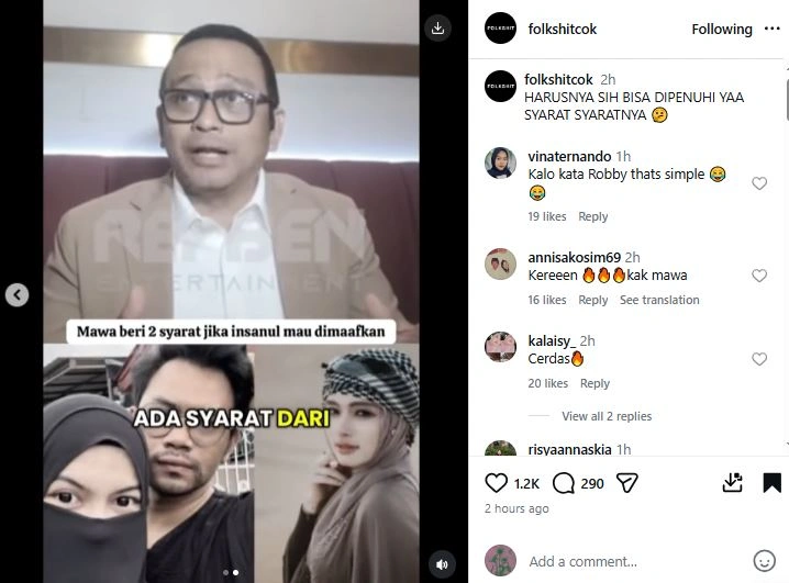 Wardatina Mawa akan maafkan Insanul Fahmi dengan syarat ini. [sumber. Instagram]