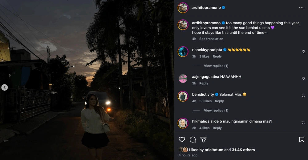 Foto Davina Karamoy di Instagram Ardhito Pramono. [Instagram]