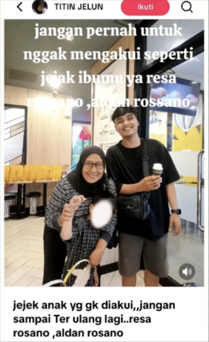 Foto Ressa diduga bersama anak laki-lakinya yang diunggah mantan mertua. [TikTok]