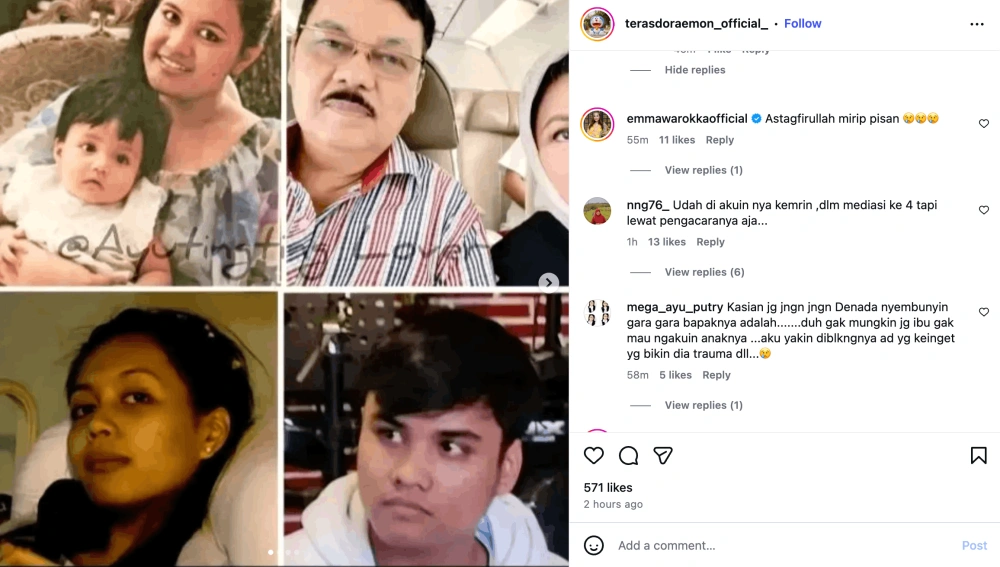 Foto-foto lawas Denada dibandingkan dengan wajah Ressa Rosano. [Instagram]