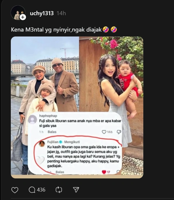 Fuji Balas Komentar Nyinyir Netizen [Sumber: Threads]