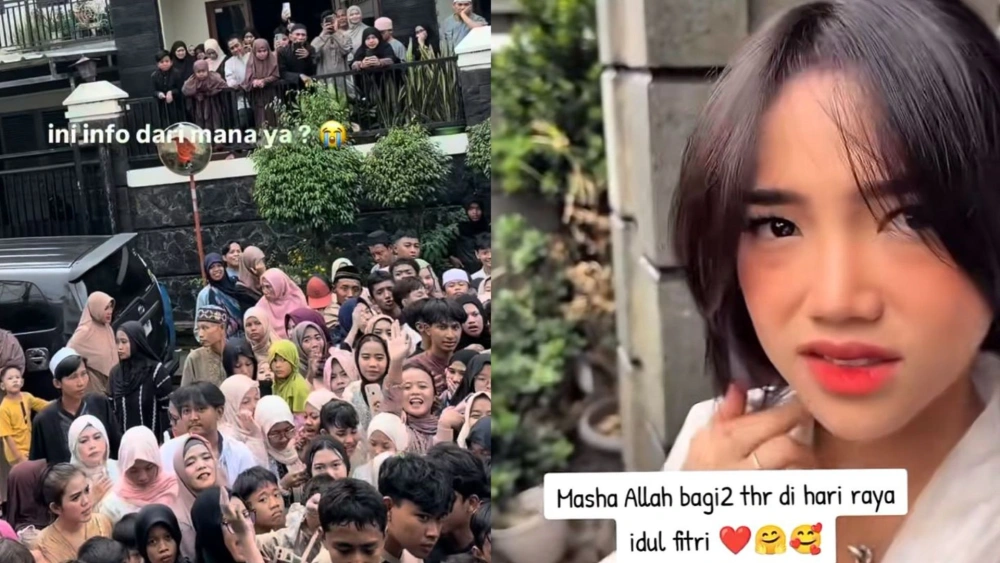 Kehebohan warga yang antre THR di keluarga Fuji. [Instagram]