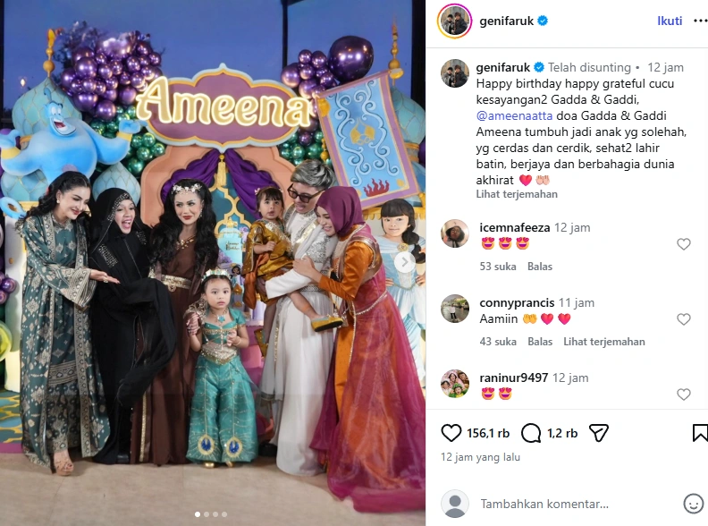 Geni Faruk Hadiri Pesta Ulang Tahun Ameena [sumber: Instagram Genifaruk]