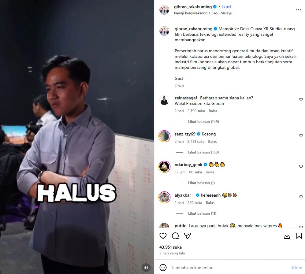 Gibran Rakabuming Beri Balasan Pandji Pragiwaksono [sumber: Instagram Gibran Rakabuming]