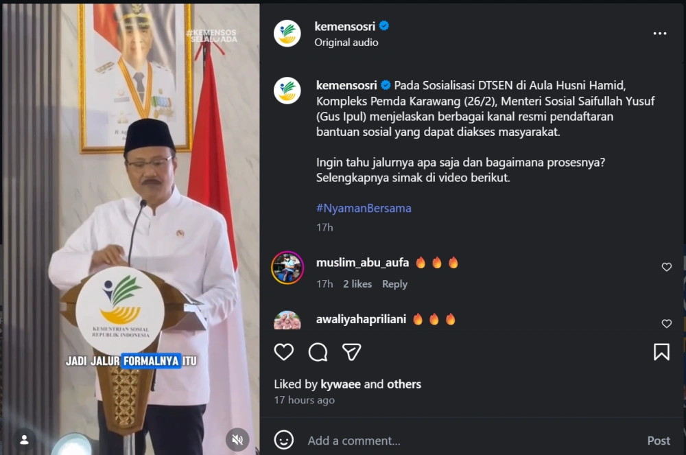 Gus Ipul Soal Bansos [Sumber: Instagram]