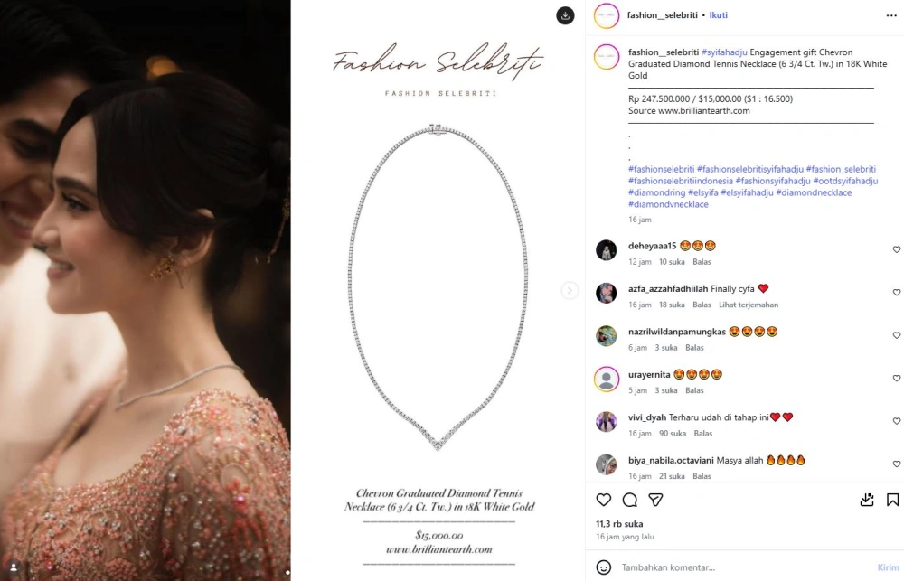 Harga Kalung Lamaran El Rumi Untuk Syifa Hadju [sumber: Instagram Fashion Selebriti]