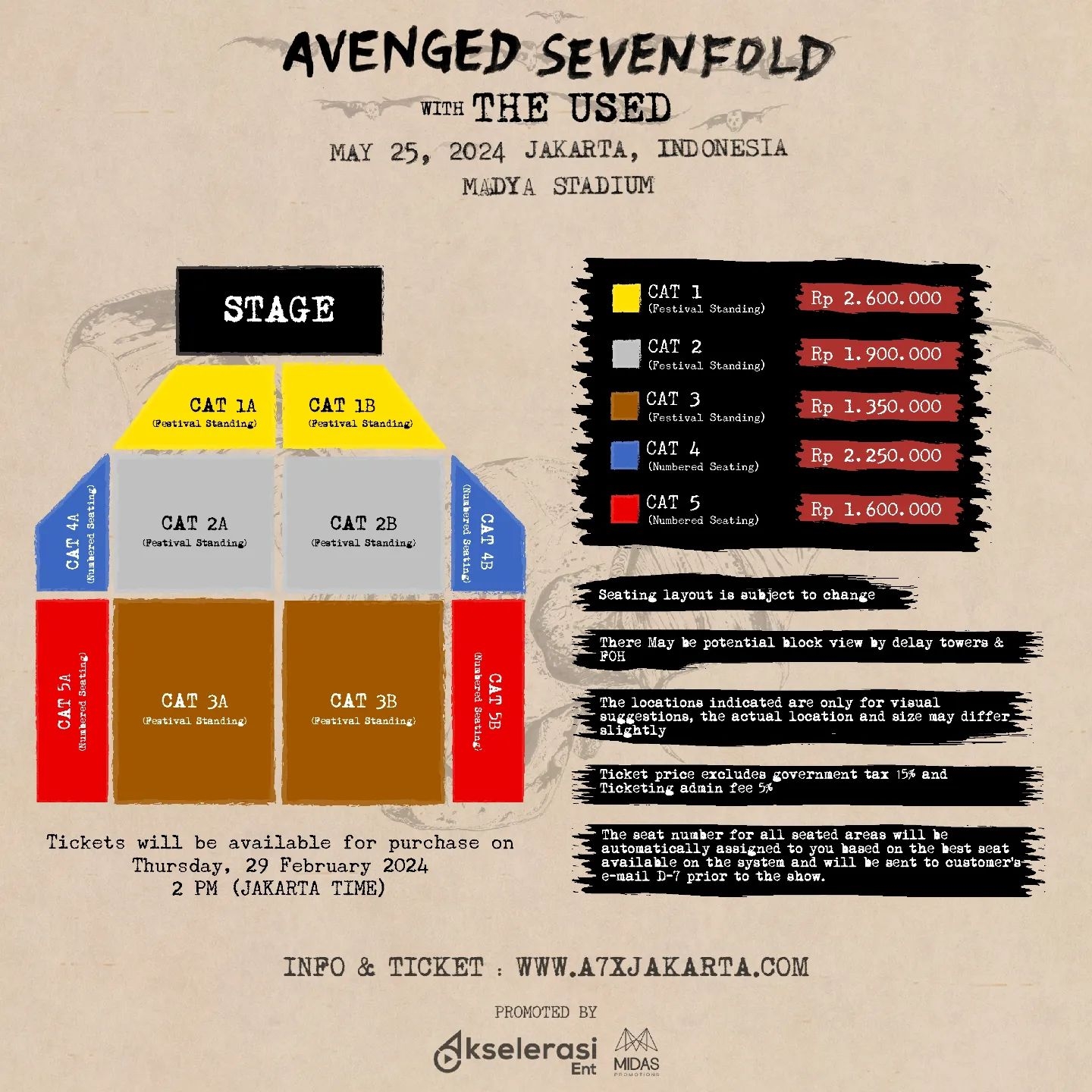 Dicek Guys, Ini Harga Tiket Konser Avenged Sevenfold di Indonesia setelah Kena Pajak