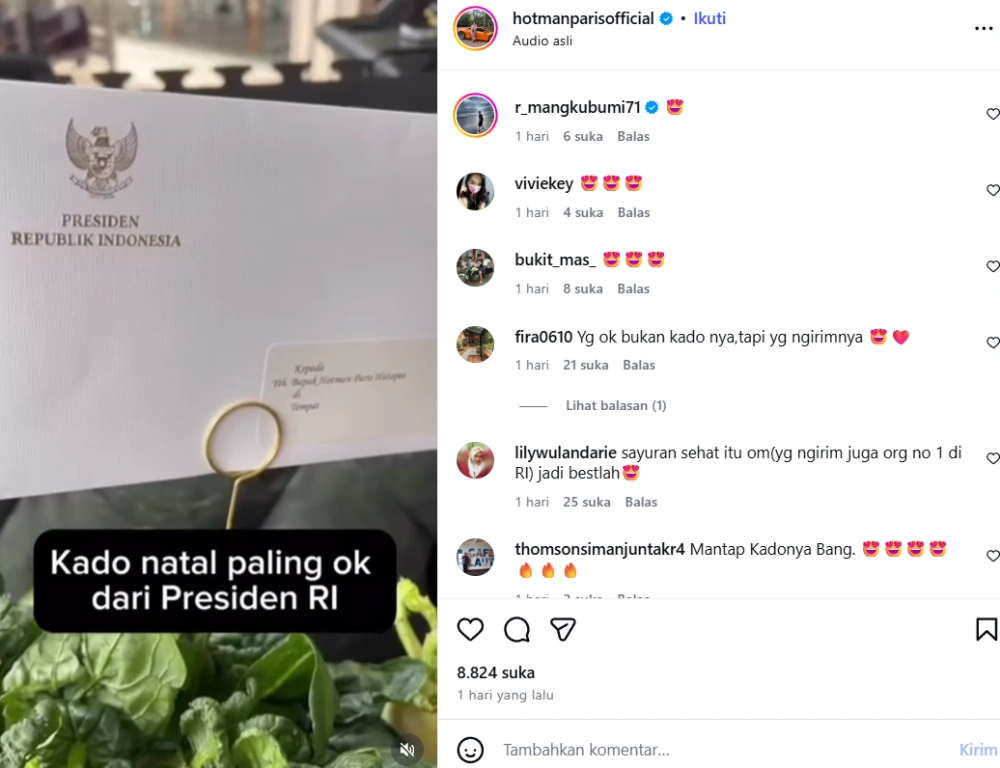 Hotman Paris Dapat Kado Natal Dari Presiden Prabowo [sumber: Instagram Hotmanparisofficial]