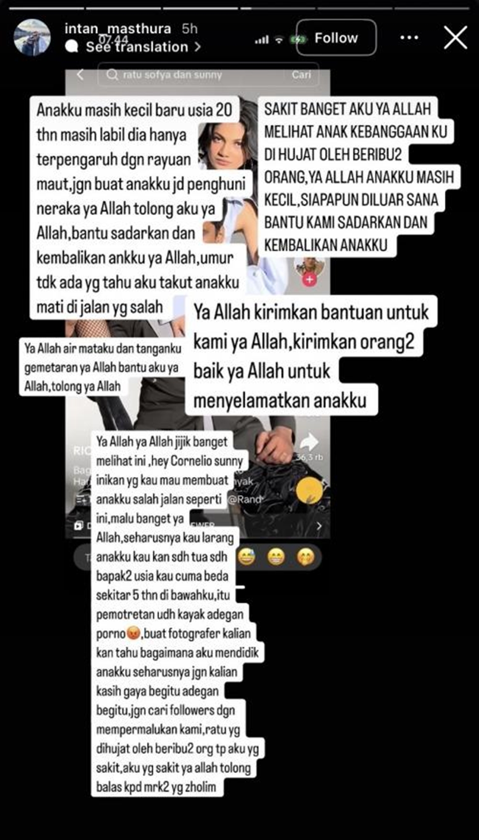 Komentari Potret Ratu Sofya dan Cornelio Sunny, Ibunda: Jijik Banget