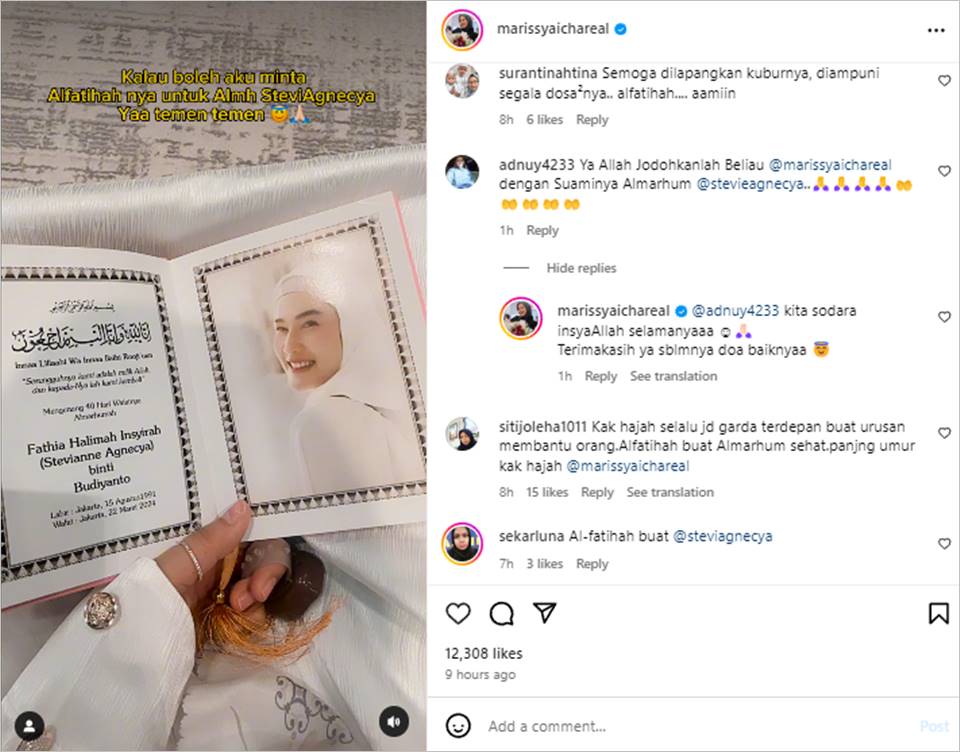 Tahlil 100 Hari Stevie Agnecya, Marissya Icha Jawab Gini Dijodohkan Sama Suami Mendiang