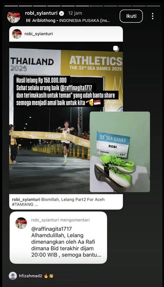 Ig Story Robi Syianturi Saat Lelang Sepatu Emasnya [Instagram]