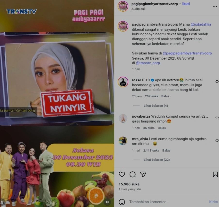 Iis Dahlia Bongkar Sifat Asli Lesti Kejora [sumber: Instagram Pagipagiambyartranstvcorp]