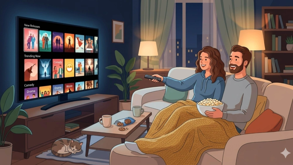 Ilustasi nonton Netflix. [Gemini AI]