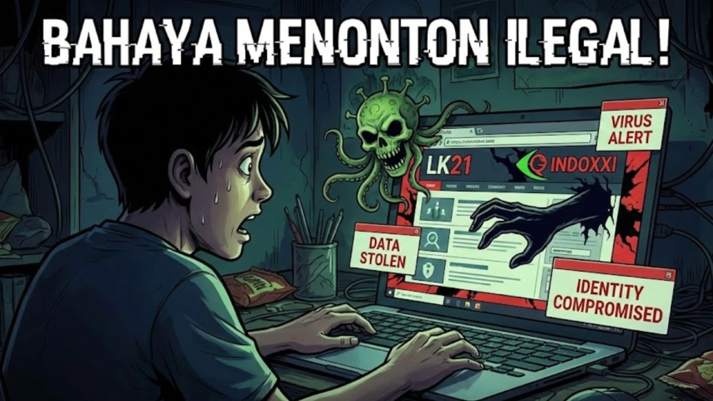 Ilustrasi bahaya menonton situs ilegal seperti LK21 dan IndoXXI. [Gemini AI]