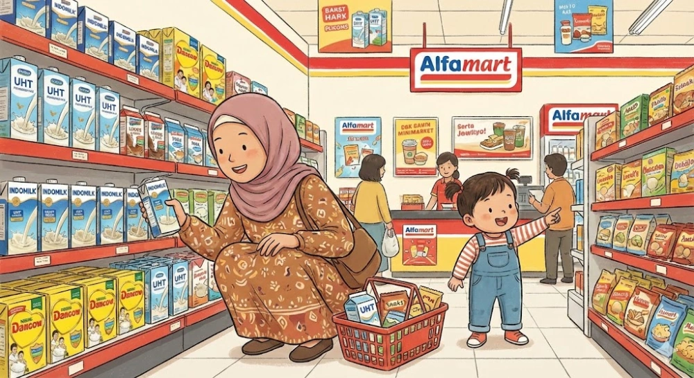 Ilustrasi Belanja Di Alfamart [Sumber: AI]