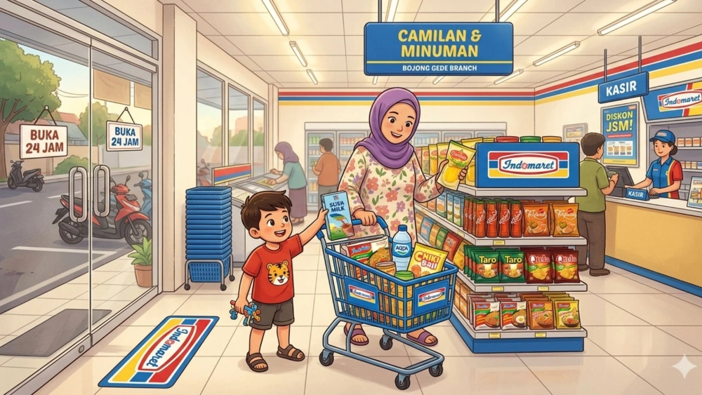 Ilustrasi belanja di Indomaret. [Gemini AI]