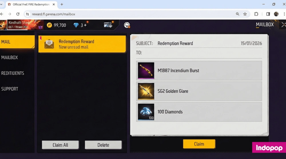 Ilustrasi Halaman Mail Box Free Fire [Sumber: Indopop]