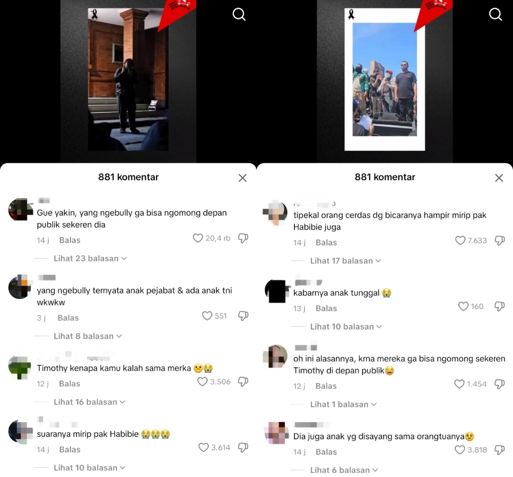Komentar netizen kagumi orasi Timothy Anugerah Saputra (TikTok @apaajaboleh2012)
