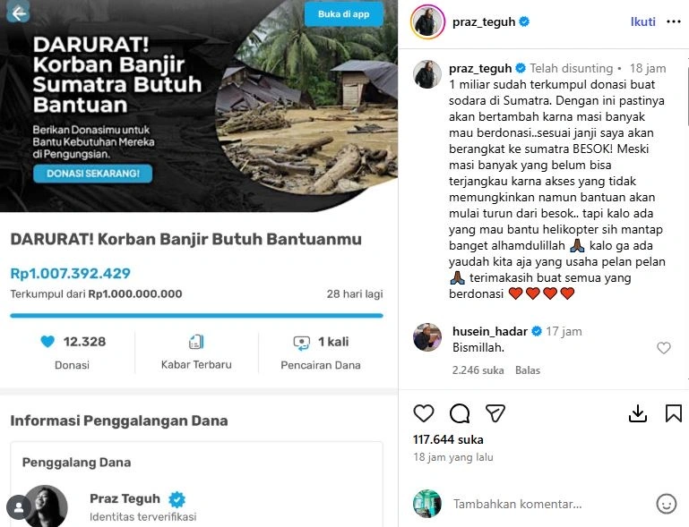 Unggahan Praz Teguh (Instagram @praz_teguh)