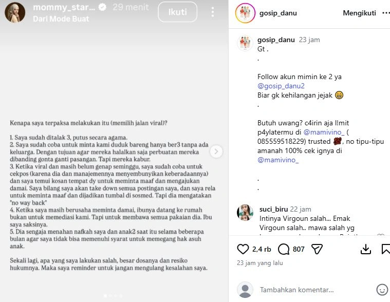 Inara Rusli Bongkar Alasan Dulu Viralkan Perselingkuhan Virgoun [sumber: Instagram Gosip Danu]